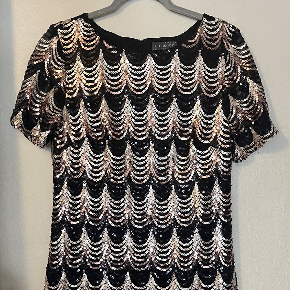 Scalloped sequin party cocktail dress Luxology